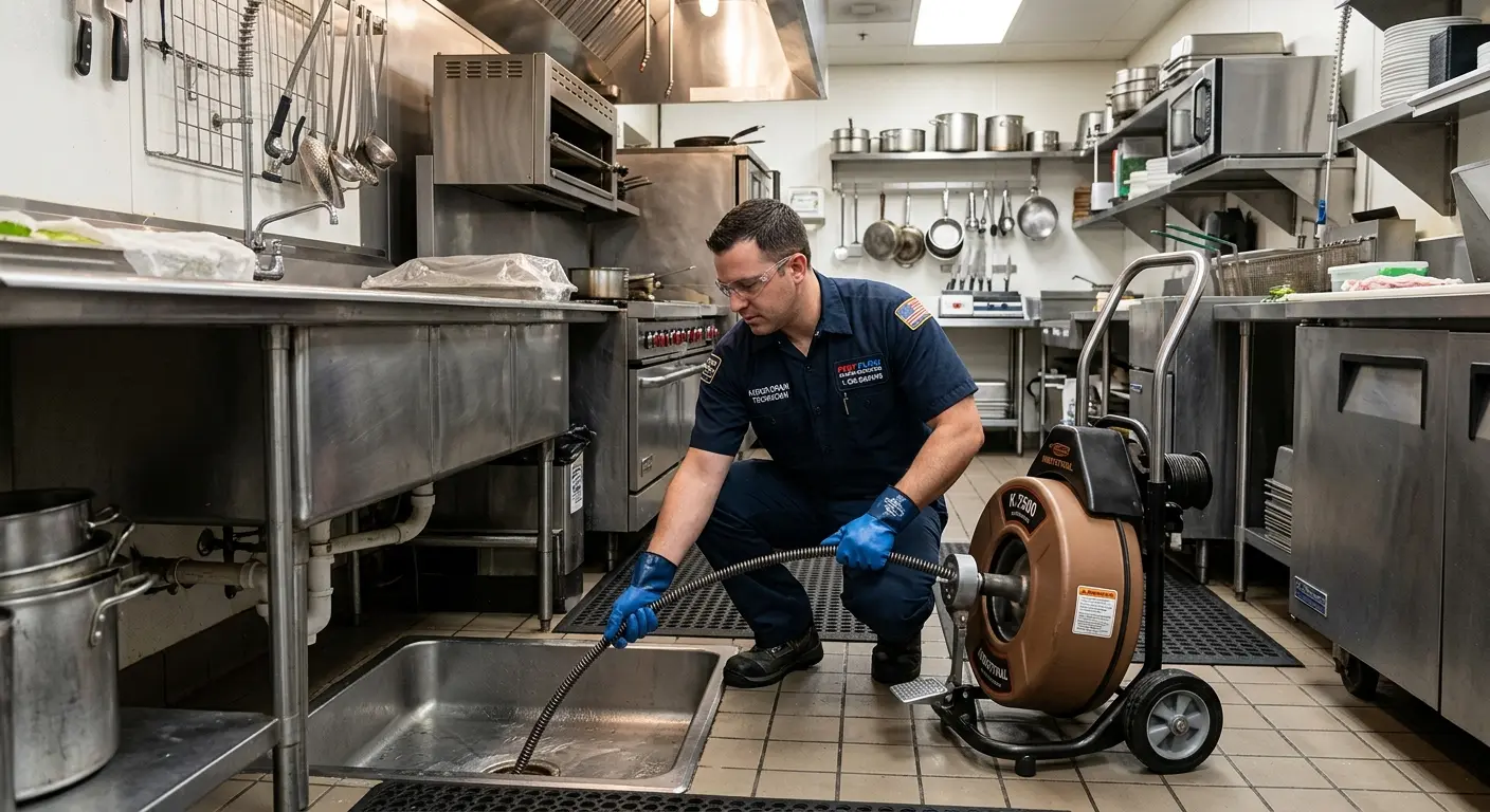 Commercial drain cleaning service in a restaurant kitchen in Nashville