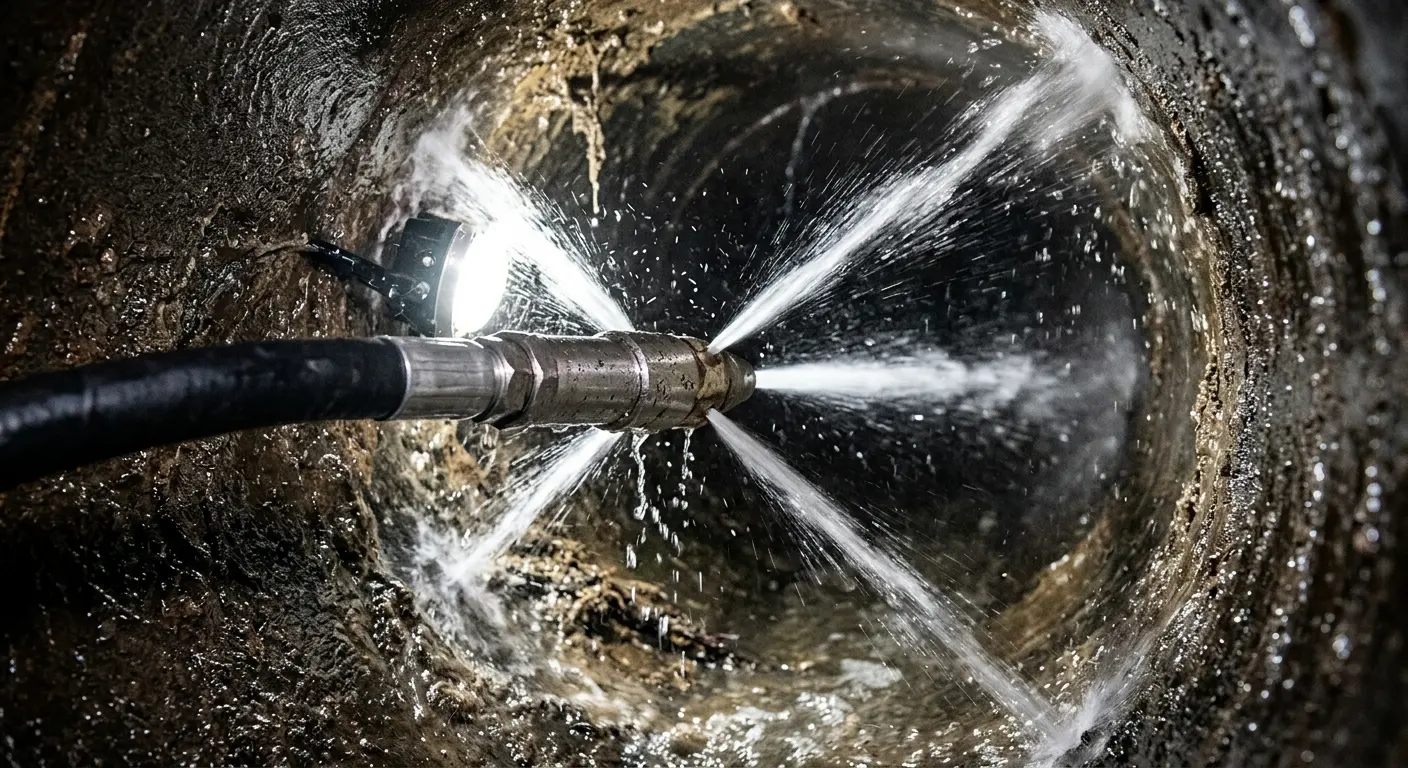 High-pressure hydro jetting nozzle cleaning sewer pipe for Storm Drain Cleaning in Nashville